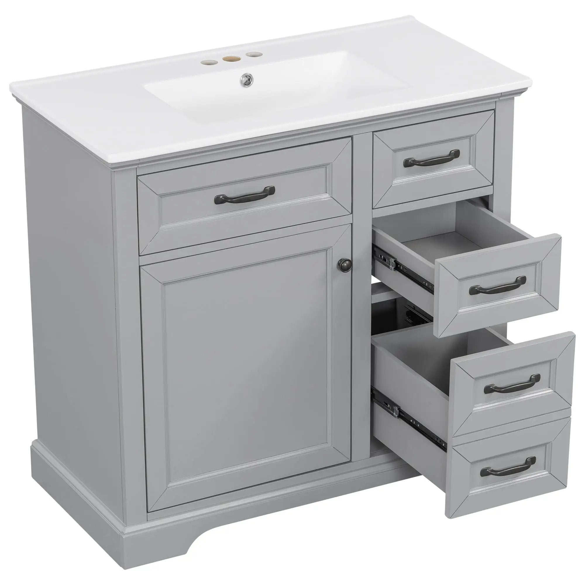 36" Bathroom Vanity With Sink, 2 Tip-Out Drawers, Soft Close Hinges by HouseOfZazla