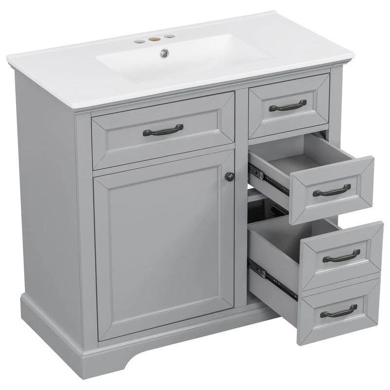 36" Bathroom Vanity With Sink, 2 Tip-Out Drawers, Soft Close Hinges by HouseOfZazla