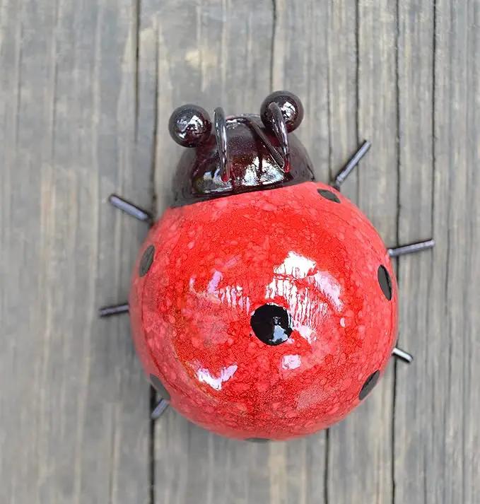 GIFTME 5 Metal Garden Yard Art Decorative 4 Pack Ladybugs Outside Garden Wall Sculptures(RED) by GreenHaven Gardens