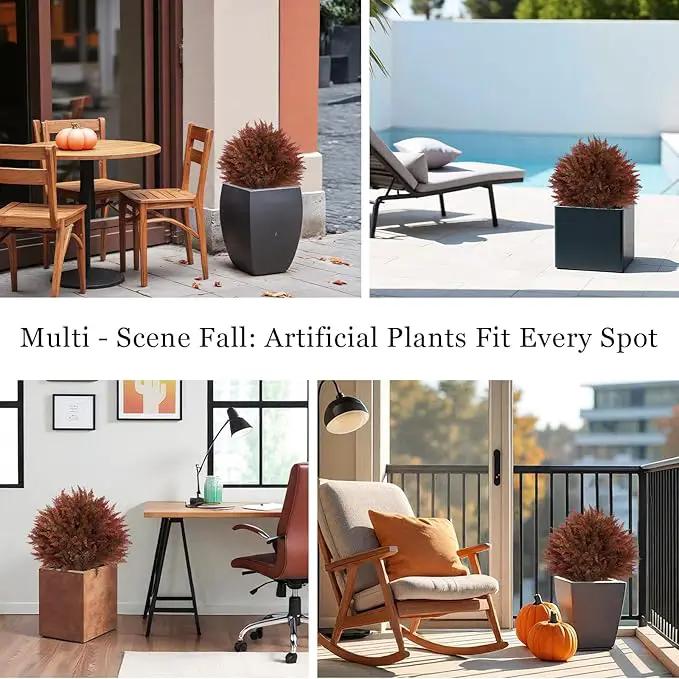 24" Artificial Cedar Topiary Ball Bushes, Set of 2 UV Resistant Fake Trees Outdoor Shrubs with Stake, Weatherproof Faux Plants for Planter, Front Porch, Garden, Yard, Patio Fall Decor by GreenHaven Gardens
