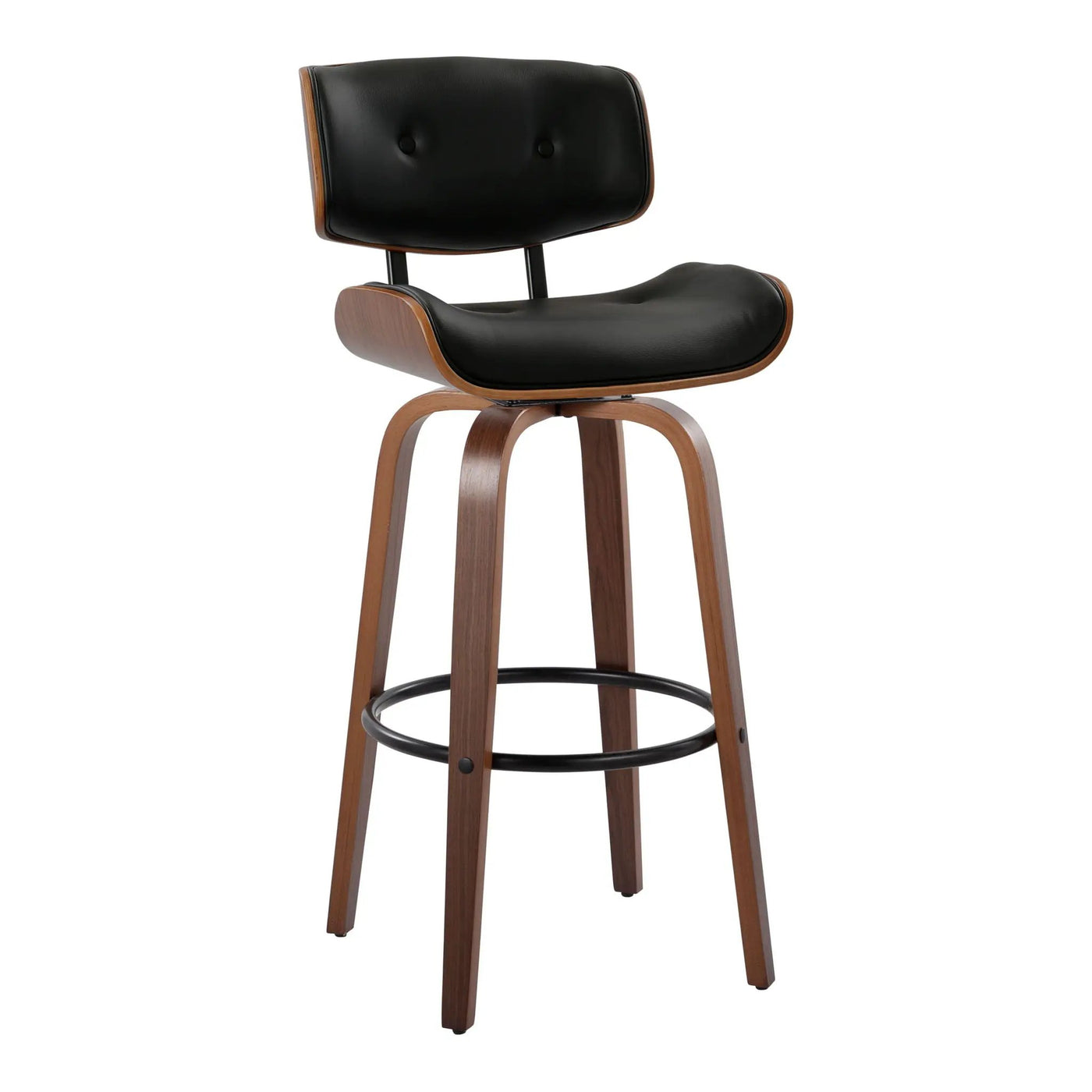 Lombardi - Mid-Century Modern Fixed Height Barstool With Swivel With Round Footrest (Set of 2) by HouseOfZazla