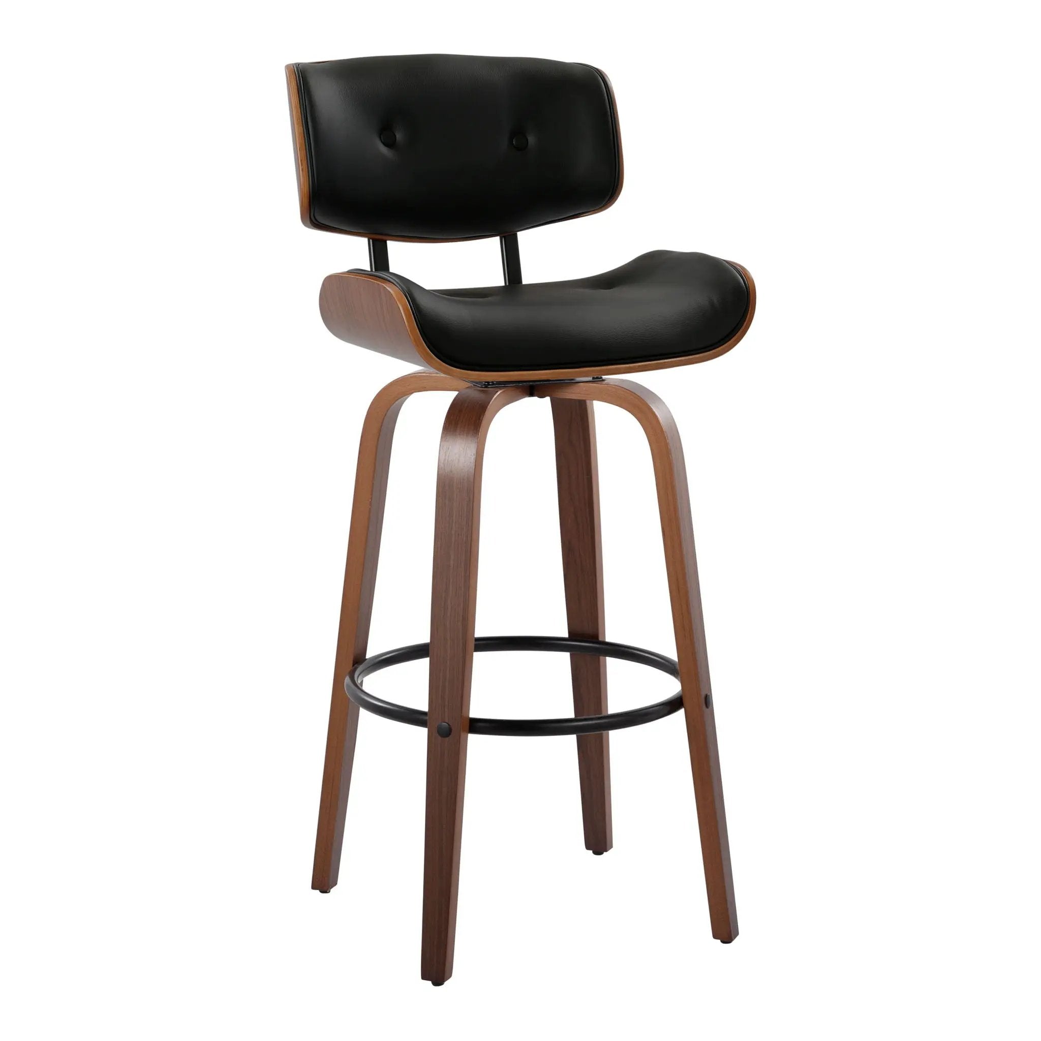 Lombardi - Mid-Century Modern Fixed Height Barstool With Swivel With Round Footrest (Set of 2) by HouseOfZazla
