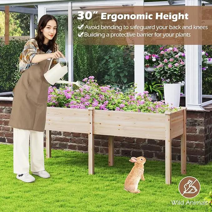 Giantex Raised Garden Bed, Elevated Wood Planter Box with Drain Hole, Gardening Planter Raised Bed for Planting Vegetables Flowers Succulents Herbs,73" Lx23 Wx30 H by GreenHaven Gardens