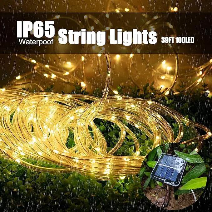 Solar Rope Light Waterproof IP65 39FT 100LEDs Outdoor LED ‎Solar Outdoor Lights for Party Garden Yard Home Wedding Christmas Halloween Holiday Tree Decoration Lighting by GreenHaven Gardens