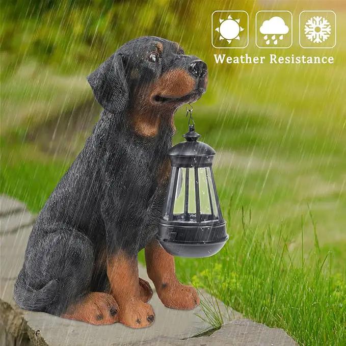 Garden Dog Statues Outdoor Decor, 13" Solar Powered LED Lights Outdoor Statue Garden Decorations Rottweiler Figurine for Patio, Lawn, Yard Art Decoration, Housewarming Garden Gift by GreenHaven Gardens