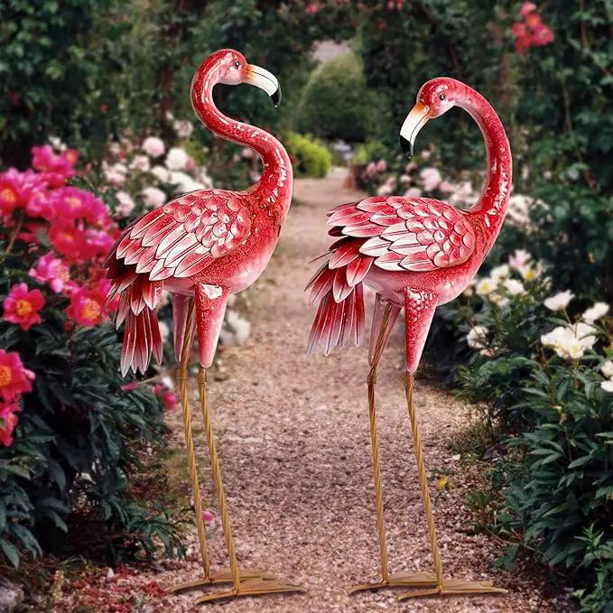 Kircust Flamingo Garden Statues and Sculptures, Metal Birds Yard Art Outdoor Statue, Large Pink Flamingo Lawn Ornaments for Home, Patio, Backyard Decor (2-Pack) by GreenHaven Gardens