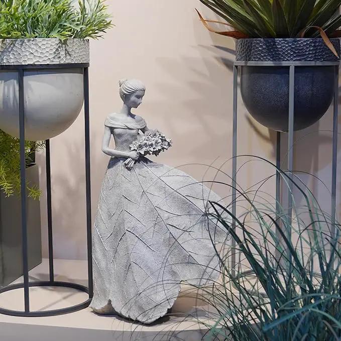 Guichifun Fairy Statue Collection Home Decoration - Grey Leaf Angel Girls Resin Home Decor for Outside or Inside Rustic Garden Outdoor Yard Decorations Figurines Gift 14.25 x 9 x 20.25 Inch by GreenHaven Gardens