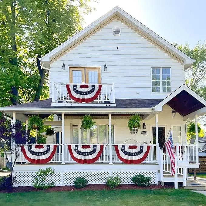 2x4Ft American Bunting Flag 4th of July Embroidered Stars USA Bunting Banner Patriotic Decorations Pleated Half Fan Flags Decor Outdoor Outside Porch Garden Window Independence Day Memorial Veterans by GreenHaven Gardens