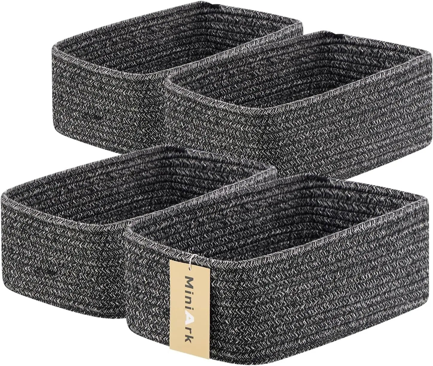 Small Storage Baskets for Organizing | Closet Organizer Bins | Shelf Toy Basket | Woven Rope Baskets | Cube Decorative Box | Shallow Basket | 11.5x7.5x4.7” | 4 Packs Dark Gray by GreenHaven Gardens