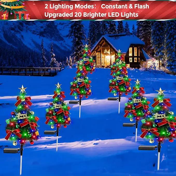 Solar Christams Tree Lights 2PCS Solar Xmas Tree Lights Garden Pathway Decor Outdoor Waterproof 40LED-Lights with Constant & Flashing Modes for Christmas Decoration of Yard Lawn
