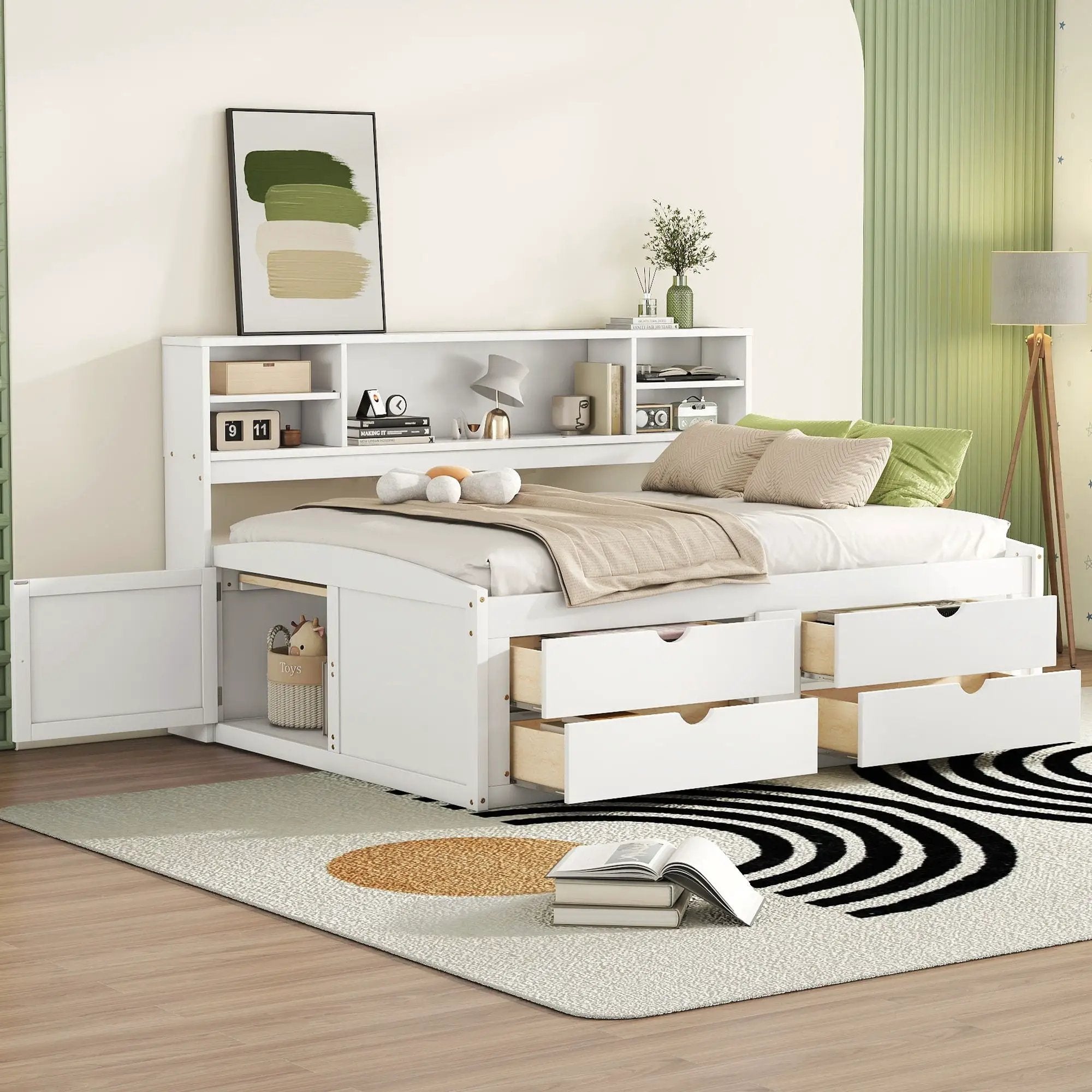 Daybed With 2 Bedside Cabinets, Upper Shelves And 4 Drawers by HouseOfZazla