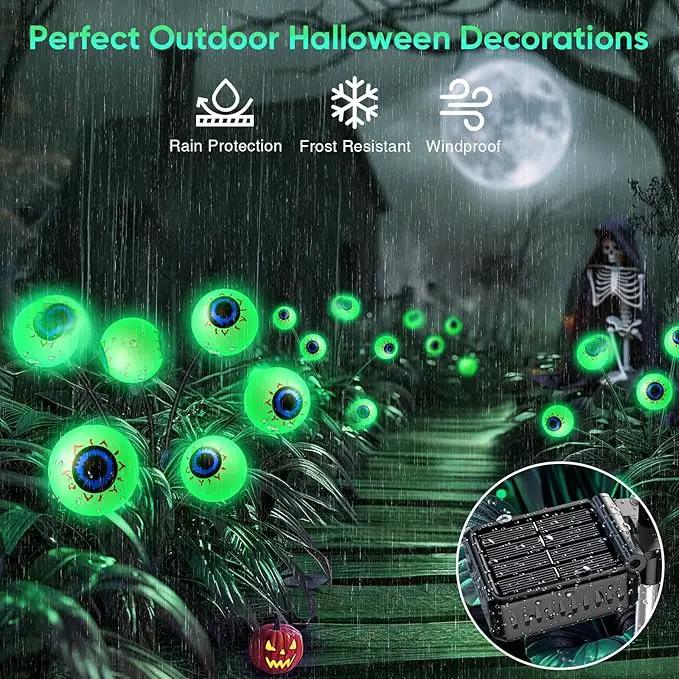 Halloween Solar Lights Outdoor: 4 Pack Upgraded 24 LED Scary Eyeball Lights for Garden Yard Lawn Pathway Landscape Decor, Green Outside Decorations by GreenHaven Gardens
