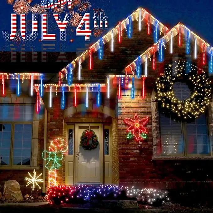2-Pack 4th of July Lights Outdoor, 18 Tubes 432 LEDs Meteor Shower Lights Plug in, Patriotic String Lights Cascading Lighting for Inpendence National Memorial Day Garden Tree Decor(Red Blue and White) by GreenHaven Gardens
