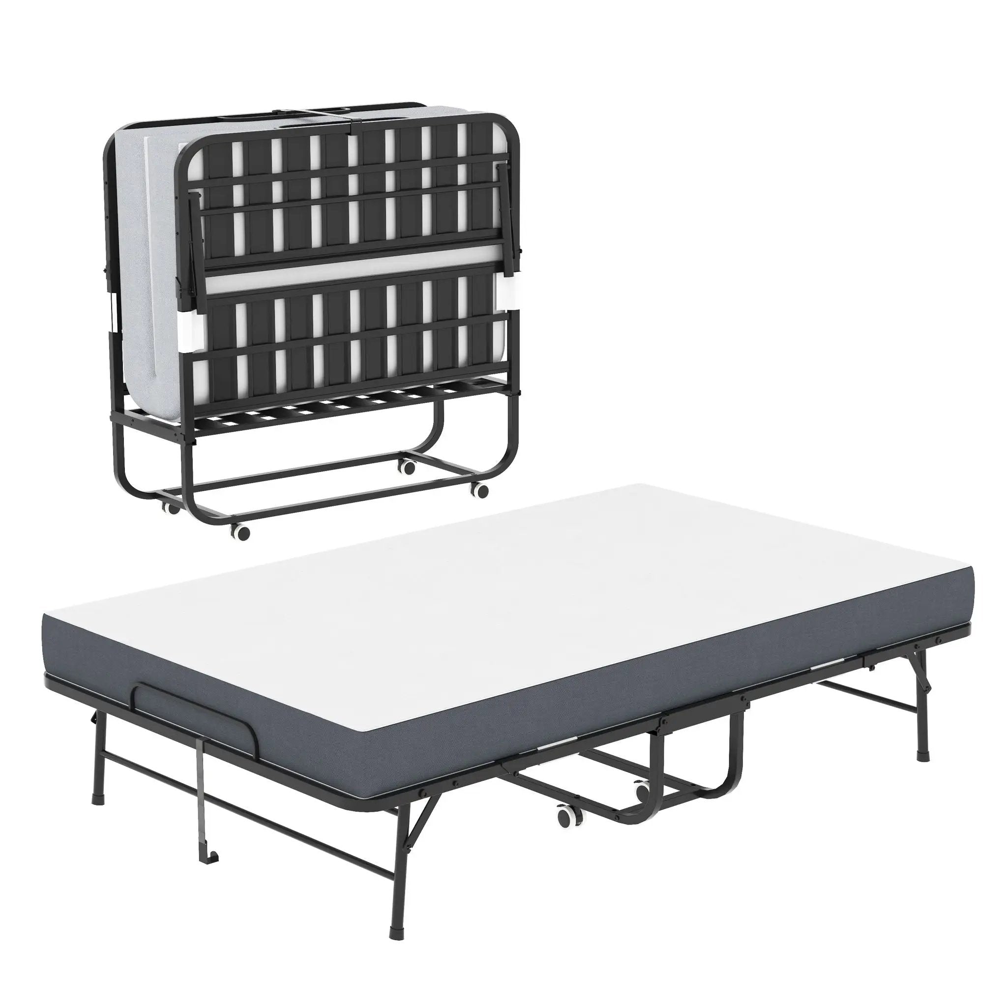 Twin Wide Folding Bed For Tall People, Extra Long & Wide Rollaway With Memory Foam, Heavy-Duty - Black by Unique Piece Furniture