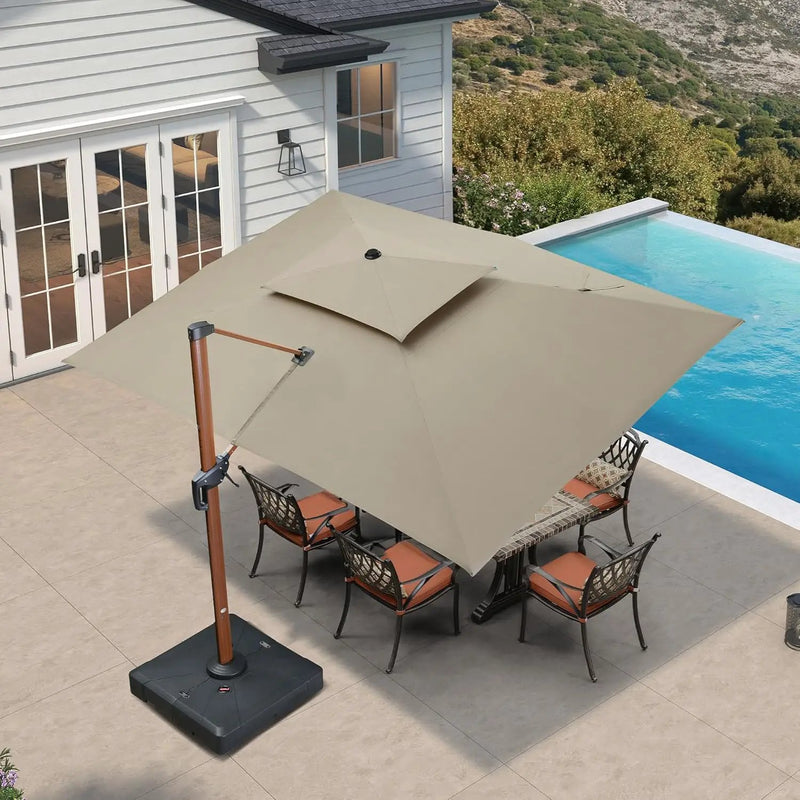 PURPLE LEAF 10' X 13' Patio Large Cantilever Umbrella Outdoor Square Wood Umbrellas Offset Umbrella Heavy Duty Sun Umbrellas for Garden Deck Pool, Heather Taupe by GreenHaven Gardens