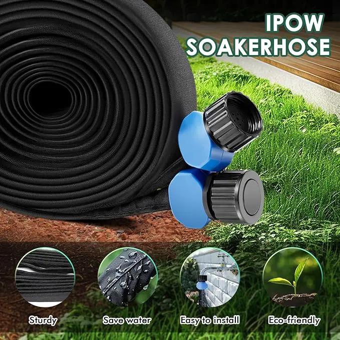 IPOW 50ft + 50ft IPOW Heavy Duty Double Layer Design Saves 80% Water Leak Proof Soaker Hose, Drip Watering Hose for Garden, Lawn, Flower Bed, Vegetable Field (50 FT x 2Pack) by GreenHaven Gardens