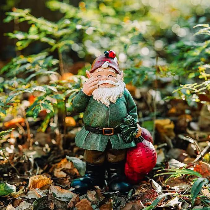 Topadorn Gnomes Figurine Resin Sculpture Garden Gnome Drag a Brunch of Radishes Statue with a Ladybug for Outdoor Garden Decor, Radish Harvest 10 Inch by GreenHaven Gardens