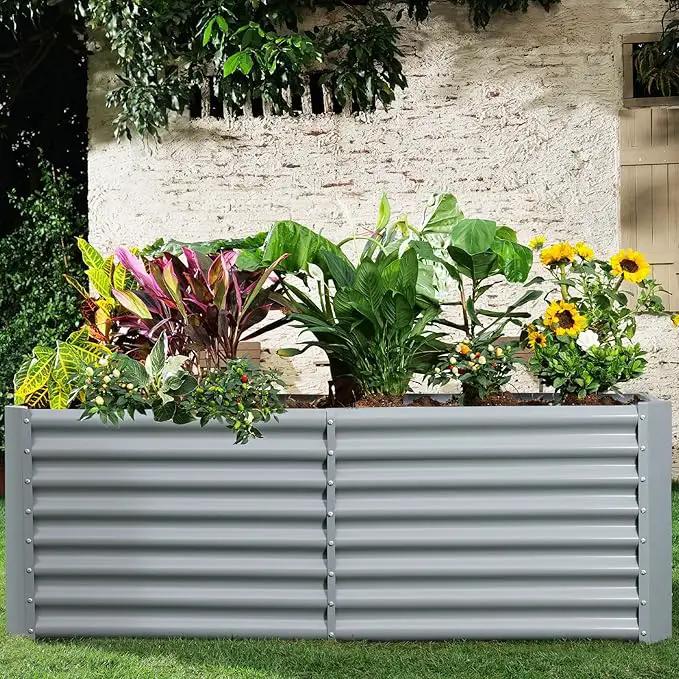 Land Guard 8×4×2ft Galvanized Raised Garden Bed, Planter Boxes Outdoor, Raised Garden Beds Outdoor for Vegetables, Flowers, Herbs, 479 Gallons, Modern Gray… B0CWTYXT24 by GreenHaven Gardens