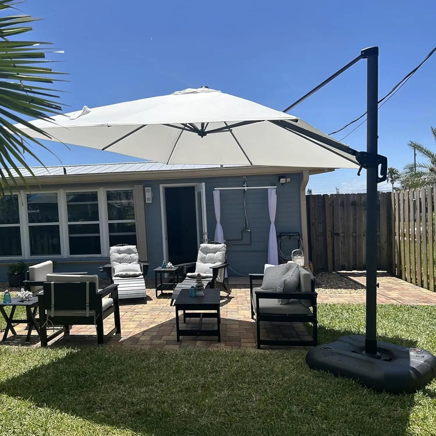PURPLE LEAF 8 Feet Patio Umbrella Outdoor Cantilever Square Umbrella Aluminum Offset Umbrella with 360-degree Rotation for Garden Deck Pool Patio, White by GreenHaven Gardens