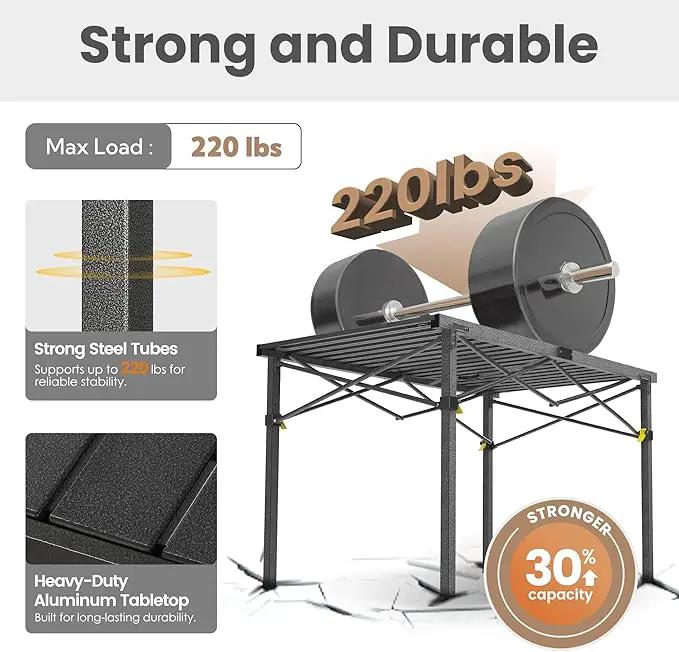 Portable Outdoor Camping Table Large for 2-6 Person - Foldable Camp Table with Aluminum Roll-Up Top & Carry Bag for BBQ, Tailgating, Backyard, 220 Lbs Capacity, Stable & Sturdy (Black) by GreenHaven Gardens