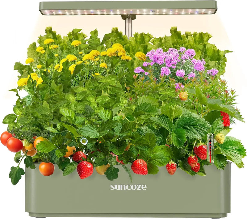 SUNCOZE Hydroponics Growing System Kit 12 Pods, 24W LED Grow Light Indoor Garden, 4L Water Tank with Quiet Pump, Adjustable Height Herb Garden Planter Indoor Kit, Gardening Gifts, Green by GreenHaven Gardens