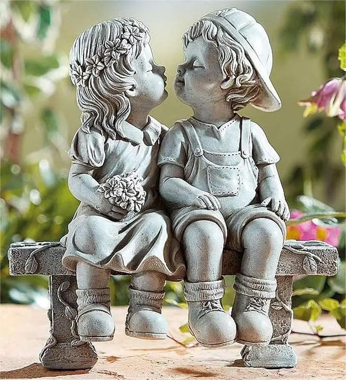 Elenon Garden First Kiss Outdoor Statue Decorative, Flower Bed Decor Boy and Girl Garden Statues, Couple Puppy Love Garden Sculpture for Yard Patio Art Decoration by GreenHaven Gardens