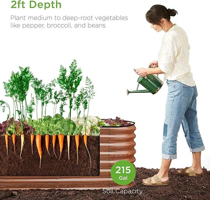 Best Choice Products 8x2x2ft Metal Raised Garden Bed, Oval Outdoor Deep Root Planter Box for Vegetables, Herbs w/ 4 Support Bars, 215 Gal Capacity - Wood Grain by GreenHaven Gardens