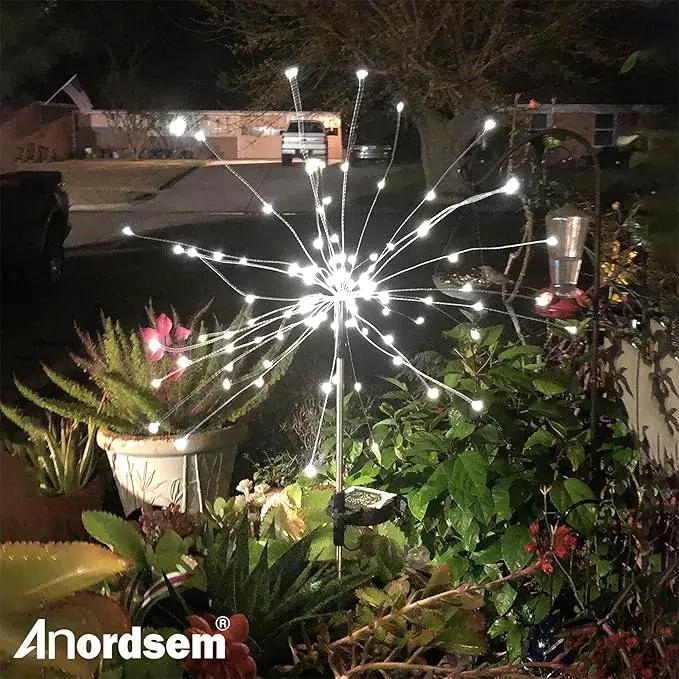 Anordsem Solar Fireworks Lights Outdoor: Garden Light Waterproof for Yard Outside - LED Starburst White Lighting Patio Pathway Decor 2 Pack - Sparkler Gardening Gifts for Women Homeowner by GreenHaven Gardens