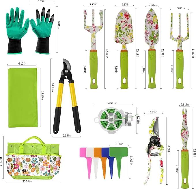41-Piece Premium Gardening Tool Set, Stainless Steel Heavy Duty Gardening Tool Kit, with Non-Slip Rubber Grip, Storage Tote Bag, Outdoor Hand Tools, Ideal Gardening Gifts for All (Pink Floral) by GreenHaven Gardens