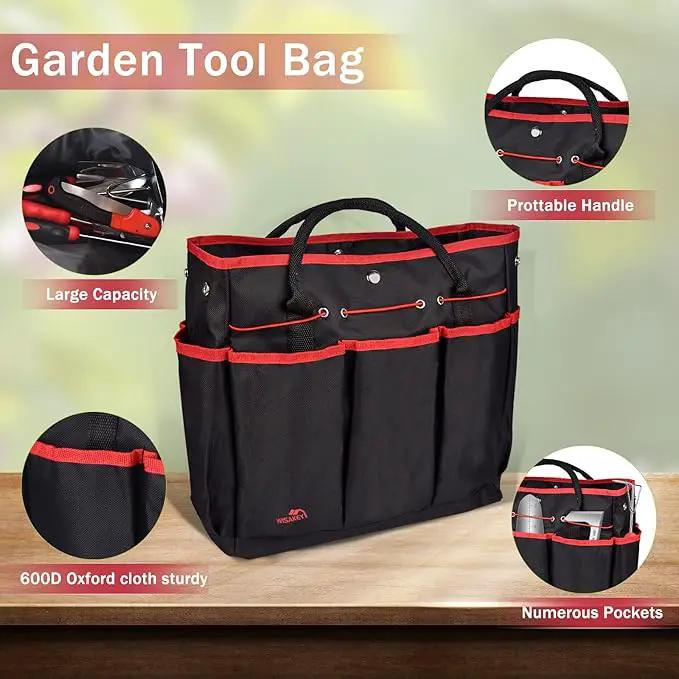 Red Gardening Tools, WisaKey 9 Piece Stainless Steel Heavy Duty Garden Tools, Red Gardening Hand Tools with Non-Slip Ergonomic Handle, Garden Tote Bag, Gardening kit, Gardening Gifts for Women and Men by GreenHaven Gardens