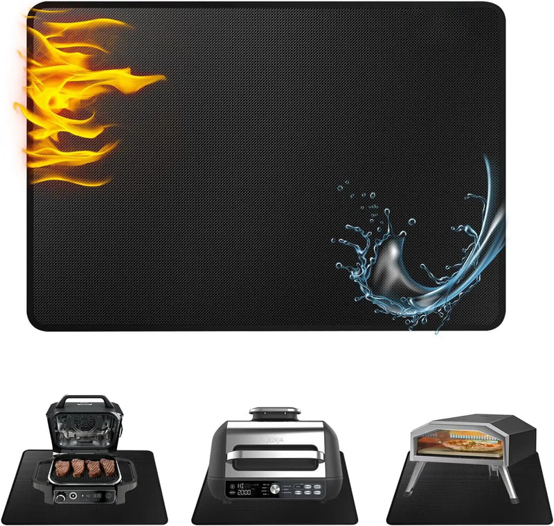 Heat Resistant Grill Mat, 15 x 18 inches Double-sided fireproof and waterproof BBQ protection mat Multi-Purpose for Grills Pizza Ovens Smokers Black by GreenHaven Gardens