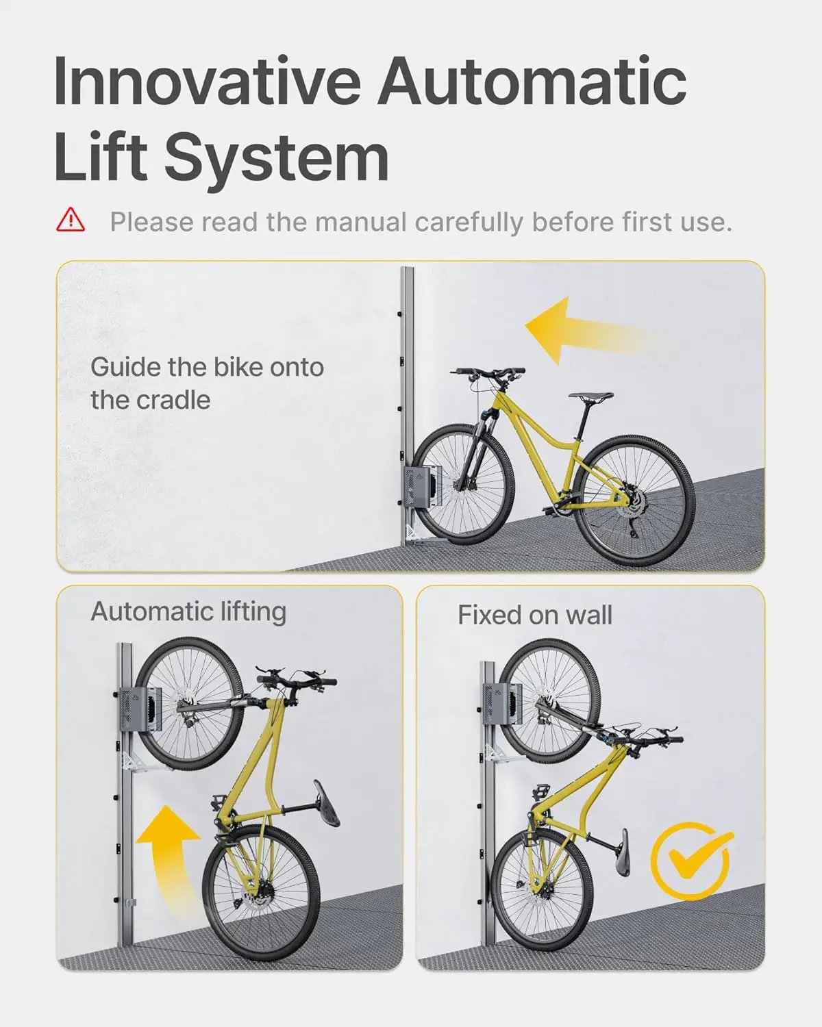 monTEK Automatic Lift EBike Rack – Fits 24-29" Tires, Heavy-Duty Vertical Wall Rack for Bicycles (Up to 71 lbs) - Effortless Lifting, Easy Install - Space-Saving Storage for Garage, Shed, SG by GreenHaven Gardens