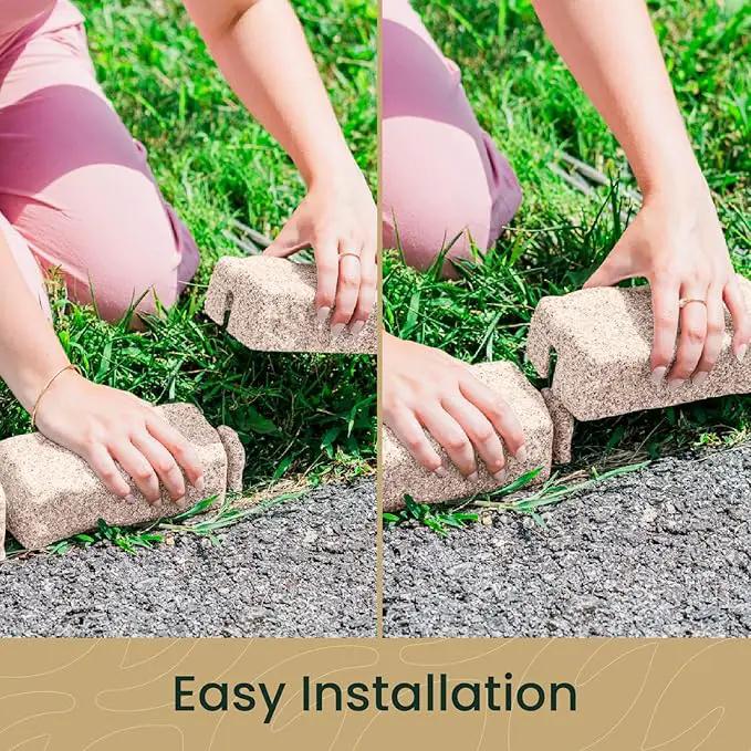 Beuta Landscape Edging | Garden Edging Border | Faux Stone Bricks for Lawn edging, Flower beds, Pathways & Yard Edging– 4 Packs | Each Section Has 6 Bricks 48"L x 4"W x 2.25"H | 12 Spikes |Cobblestone by GreenHaven Gardens