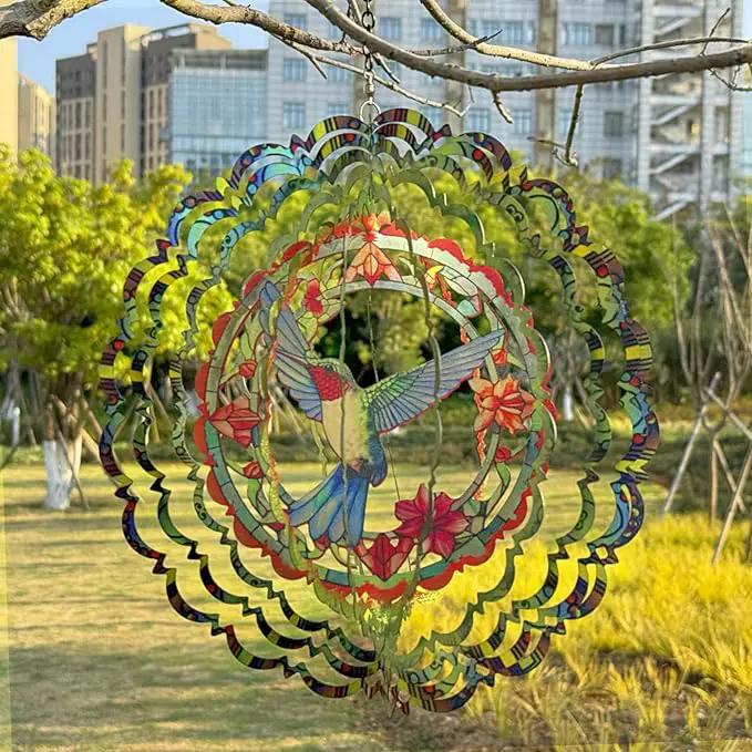 Metal Wind Spinners - Hummingbird 12 inch 3D Stainless Steel Hanging Wind Spinner Metal, Gifts for Women Mom Grandma Wife, for Indoor/Outdoor Decor, Yard Art, Garden Decoration by GreenHaven Gardens
