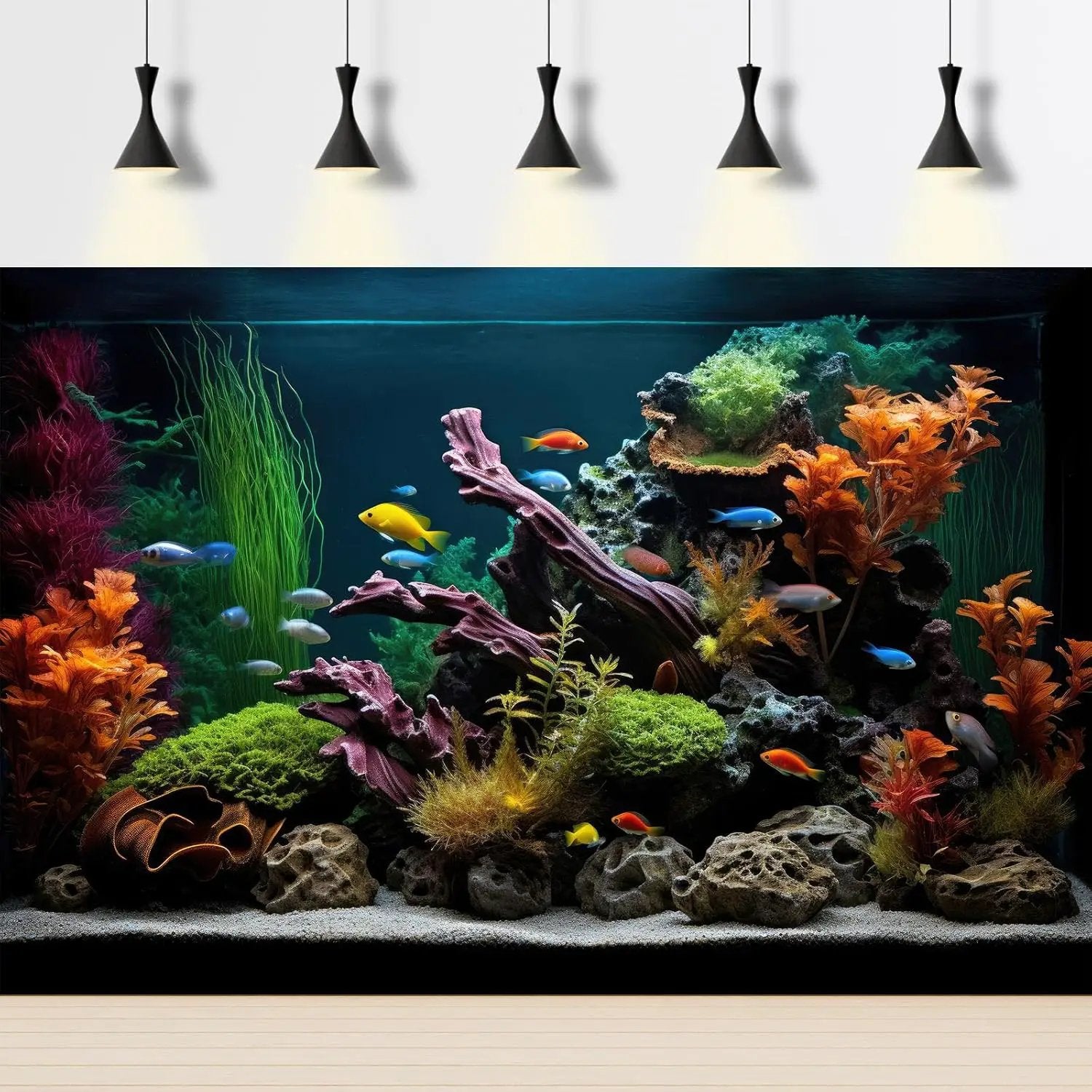 Aquarium Background Lush Aquatic Colorful Plants Terrarium Background Redwood Root Coral Reef Jungle Style Fish Tank Background Amazing Underwater View Aquarium Backdrop Wallpaper Poster Vinyl 48x20in by GreenHaven Gardens