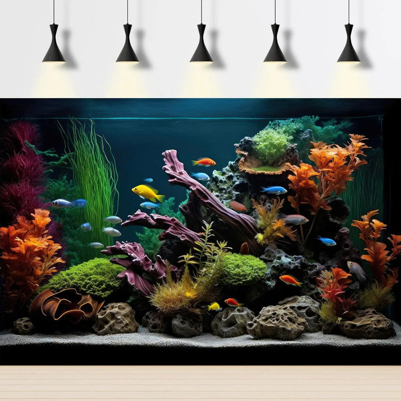 Aquarium Background Lush Aquatic Colorful Plants Terrarium Background Redwood Root Coral Reef Jungle Style Fish Tank Background Amazing Underwater View Aquarium Backdrop Wallpaper Poster Vinyl 36x20in by GreenHaven Gardens