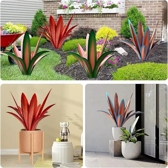 Enlarge thickened Wind Resistant Metal Agave Garden Art Metal Plant Country Garden Sculpture Statue Outdoor decoration Agave Metal Plant Courtyard Garden Lawn Ornament Gift (1, 12 Leaves blue) by GreenHaven Gardens