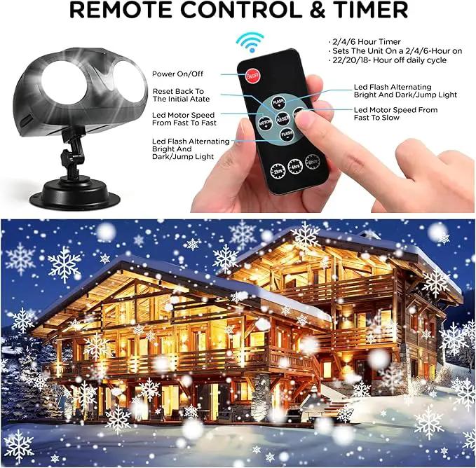 Snowfall Christmas Light Projector,Snowflake Night Projection Lamp, IP65 Waterproof Outdoor LED Snow Spotlight for Holiday Party Home Decor Garden Light Projector, with Remote Control by GreenHaven Gardens