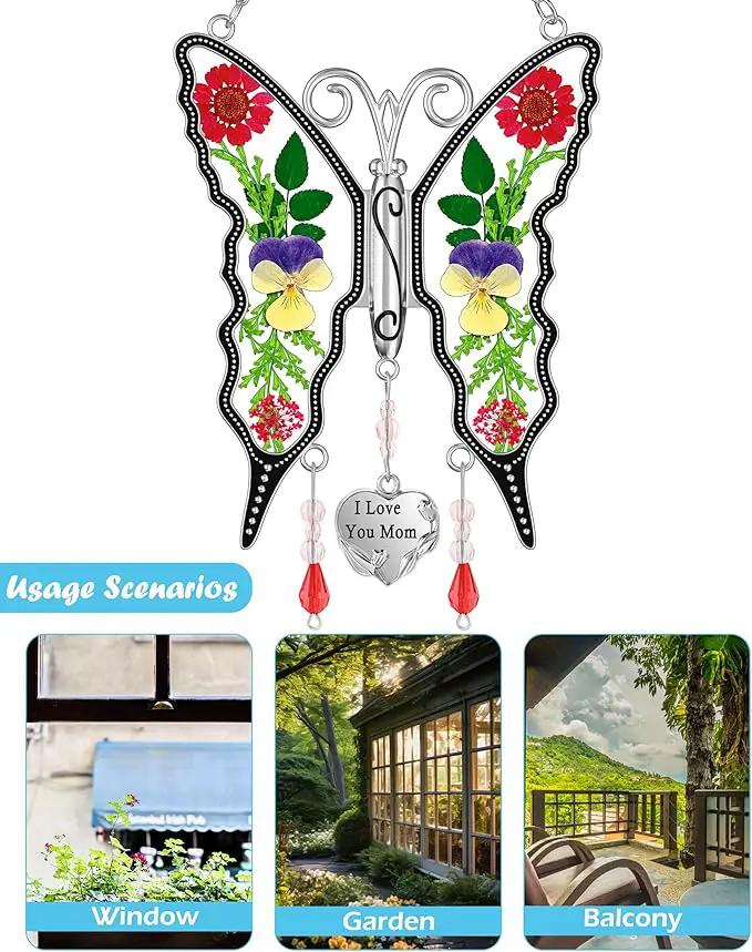 KY&BOSAM Gifts for Mom Butterfly Suncatcher Mom Gifts Mothers Day I Love You Mom Stained Glass Sun Catcher for Window Hangings Wind Chime Ornament Birthday Gift for Mother`s Day Valentine`s Christmas by GreenHaven Gardens