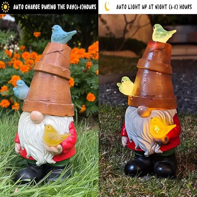 Solar Garden Figurine, Cute Resin Gnome Sculpture, Garden Statues Outdoor Decor, Funny Gnome Gift Sculpture Decoration for Home Patio Yard Lawn Porch Ornament by GreenHaven Gardens