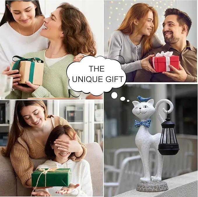 Solar Outdoor Garden Statues Light,Cat Figurines with Cute Birds Garden Sculpture Decor, Unique Christmas Gifts for Women, Men or Daughter, Housewarming Gifts and Yard Decoration by GreenHaven Gardens