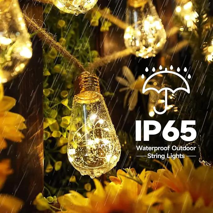 Solar Outdoor String Lights, 2 Pack 20Ft Vintage Rope Hemp Solar Patio Lights, Waterproof Warm White Solar Powered String Lights With 8 Modes 16 Shatterproof Bulbs for Fence Stairs Balcony Café Bistro by GreenHaven Gardens