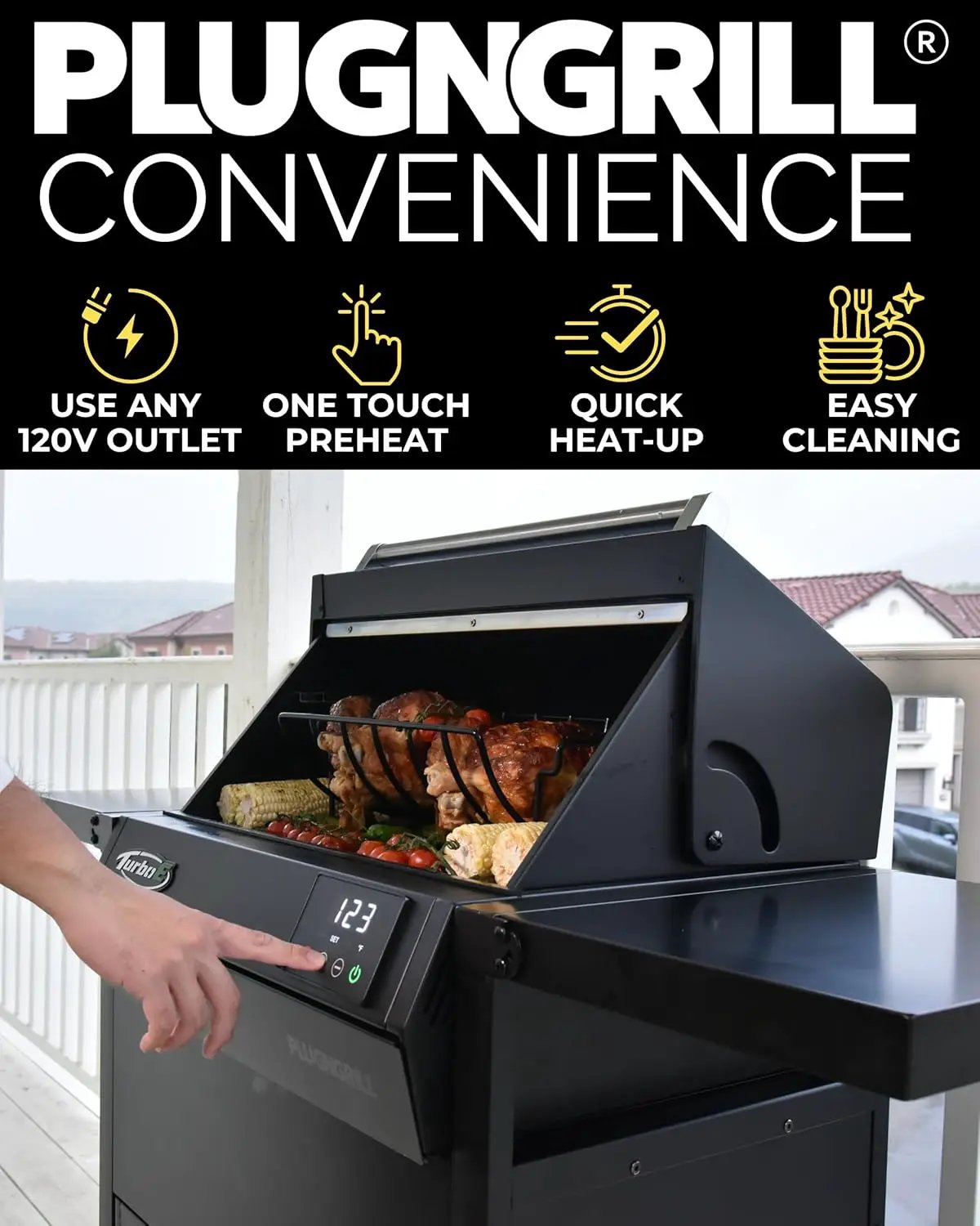 Turbo E Outdoor Electric Grill by PLUGNGRILL - High-Power 1700W Infrared Grill Technology - 24-Inch Smart BBQ Grill with Probe & Digital Display for Precise Cooking & Searing (Turbo E) by GreenHaven Gardens