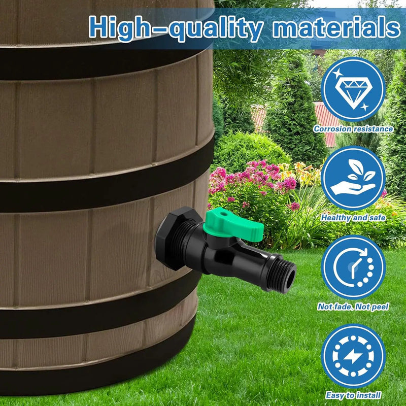 Plastics Rain Barrel Spigot Kit,High Flow Valve Core Water Tank Faucet+PVC Bulkhead Fitting,Straight Head 3/4 NPT to 3/4 GHT Rain Barrel Spigot for Plastic Bucket rainwater Drum Container by GreenHaven Gardens