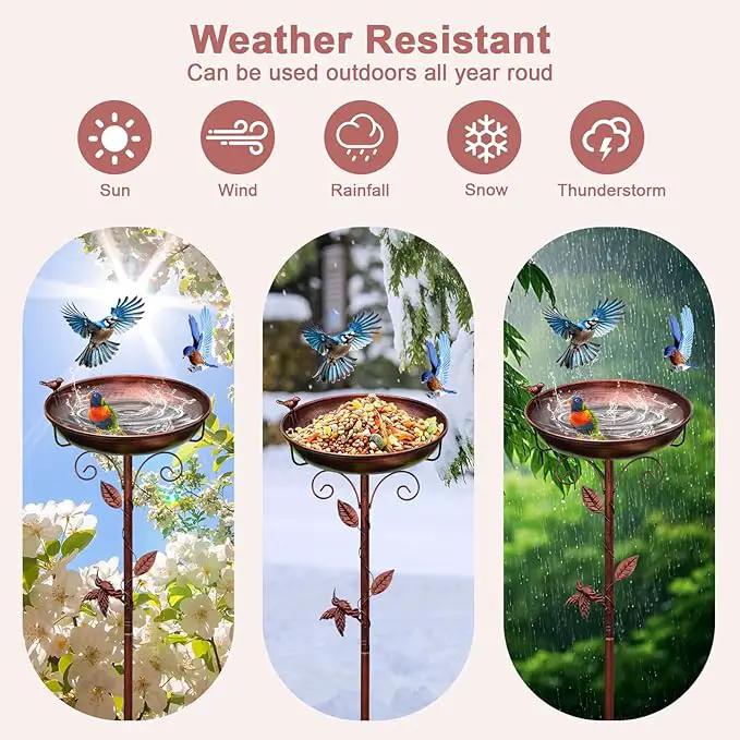 Metal Bird Bath for Outside with 2 Bird Decor, Hummingbird on Pole & Sparrow on Bowl, 38.5 Inch Height Garden Birdbath, 12 Inch Antique Bronze Freestanding Birdfeeder Bath for Yard Patio by GreenHaven Gardens