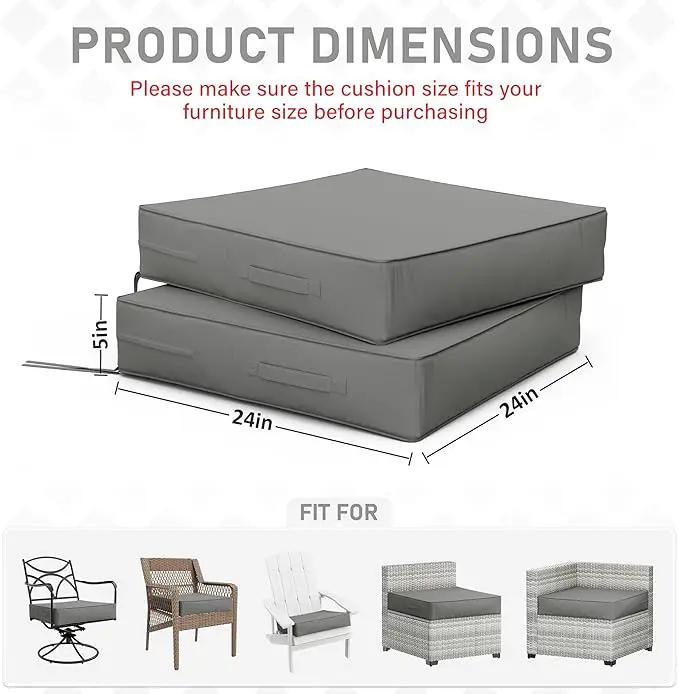 Patio Chair Cushions 24 X 24 X 5 Inch Waterproof Outdoor Seat Cushions for Patio Furniture, Outdoor Sofa Couch Pads with Ties & Handle, Set of 2, Light Grey by GreenHaven Gardens