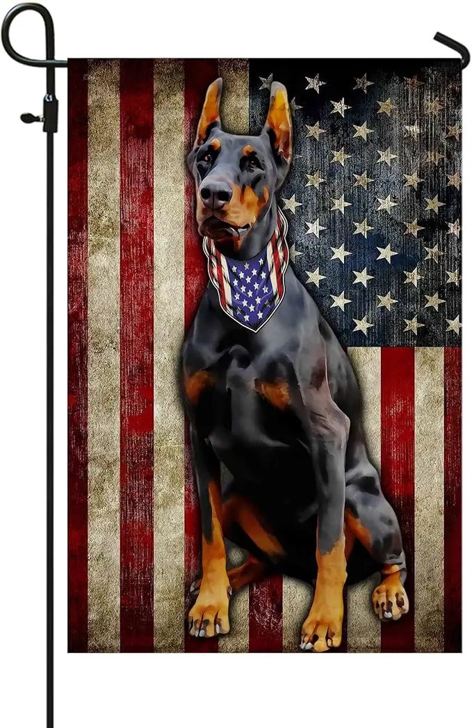 FLAGWIX American Flags - Doberman Pinscher Flag, 4th of July Decorations for Inside, Outside, Garden Flag (11.5" x 17.5") - USA House Garden Flags Premium Polyester, Decorative Outdoor Flags by GreenHaven Gardens