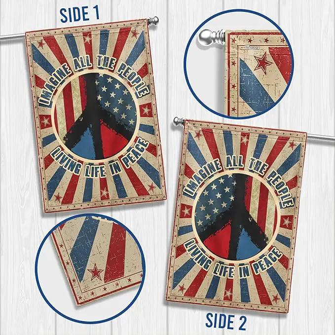 Hippie Peace Flags, Peace Signs Decorations For Home, Outside Hippie Decor House Flag (30 x 40), Imagine All The People Living Life in Peace Flag, USA House Garden Flags, Decorative Outdoor Flags by GreenHaven Gardens