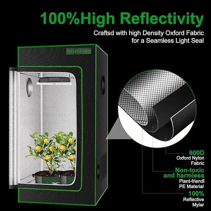 MELONFARM 2x2 Grow Tent, 24"x24"x48'' High Reflective 600D Diamond Mylar Canvas with Observation Window and Floor Tray for Hydroponic Indoor Plant Growing by GreenHaven Gardens