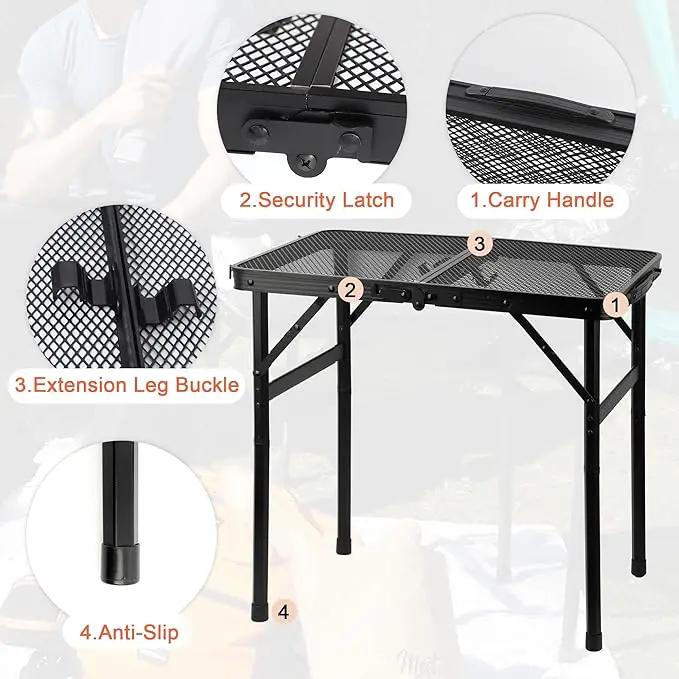 Camping Table with Mesh Desktop, Lightweight & Portable Small Folding Grill Table, Height Adjustable Metal Outdoor Table for Camp, Cooking, BBQ, RV, Picnic-2 FT Black by GreenHaven Gardens